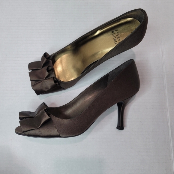 Stuart Weitzman Peep Toe Satin Heels Size 7.5 - Picture 10 of 12